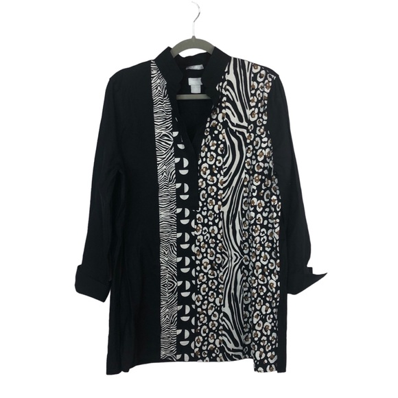 Chico's Tops - Chico’s Tunic Blouse 3/4 French Cuffs Patchwork Side Slit Animal Print Zebra